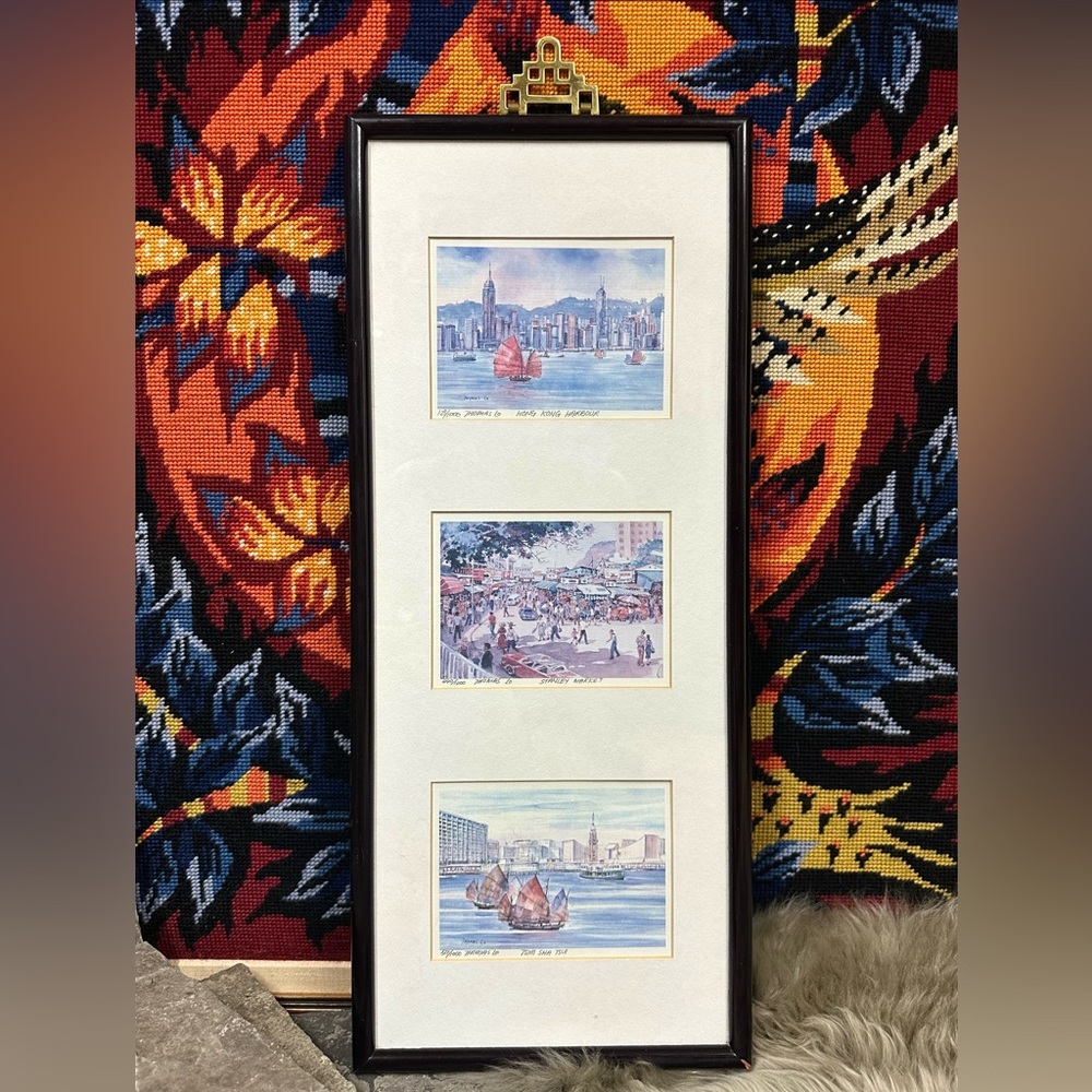 Framed Hong Kong Cityscape Water Colour Art Prints